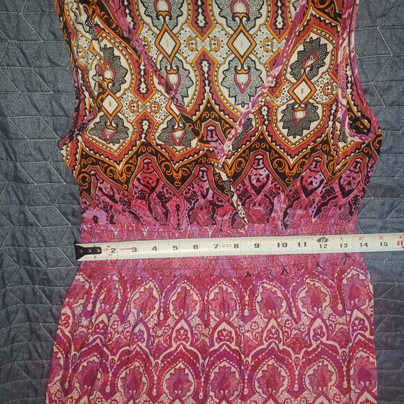 Mlle Gabrielle Size M Smocked Maxi Dress Pink Paisley Surplice Wrap Boho - Picture 8 of 9